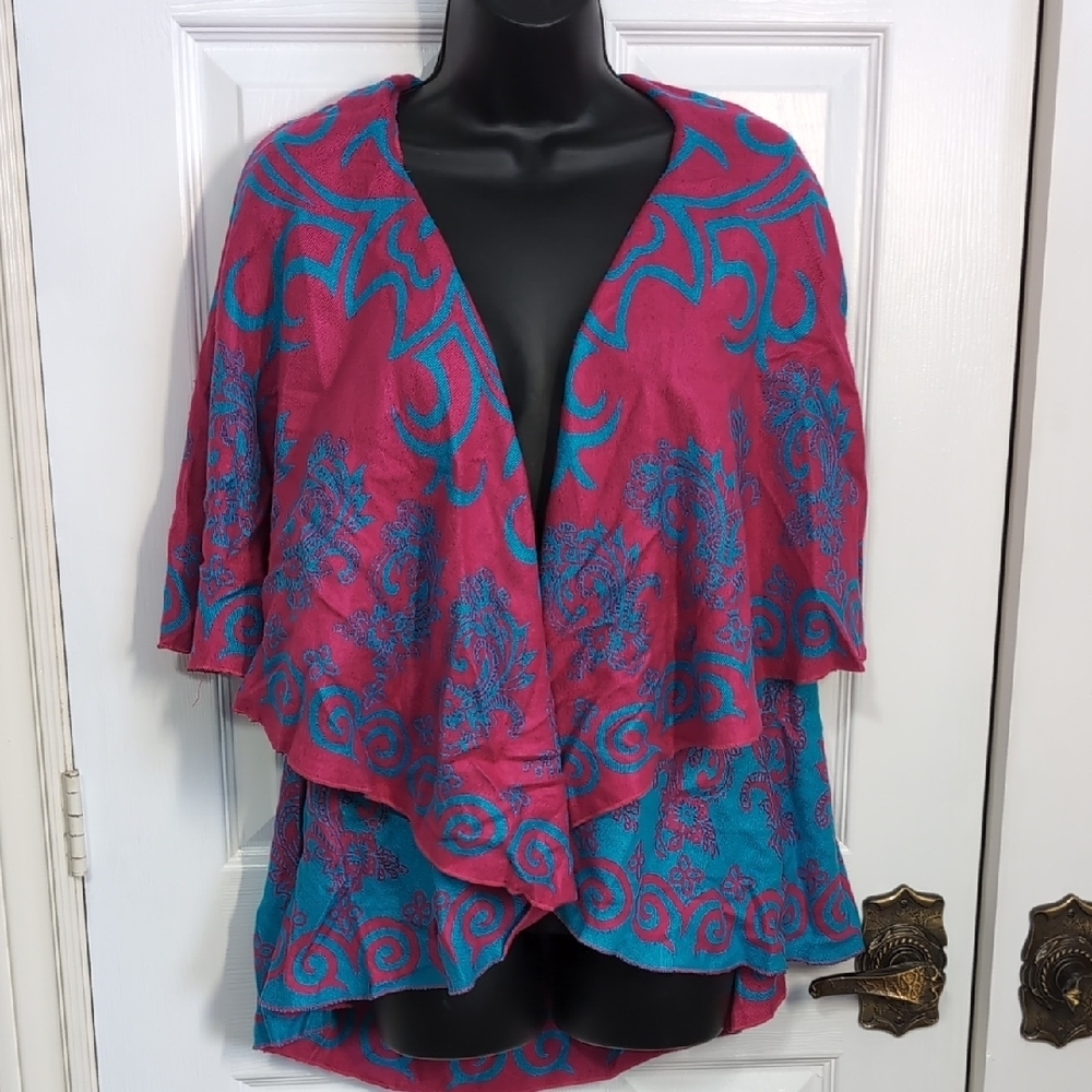Cashmere Shawl Reversible Vibrant Pink And Blue